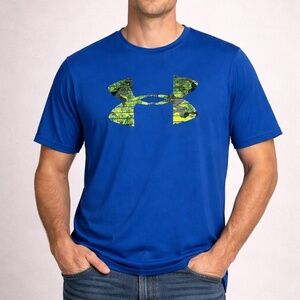 Under Armour T-Shirt Mens Size XL Blue Heat Gear Loose Performance Logo